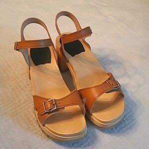 Swedish Hasbeens Swedish Low Buckle Clog Sandals, Tan, Wood, Size 41, US 10